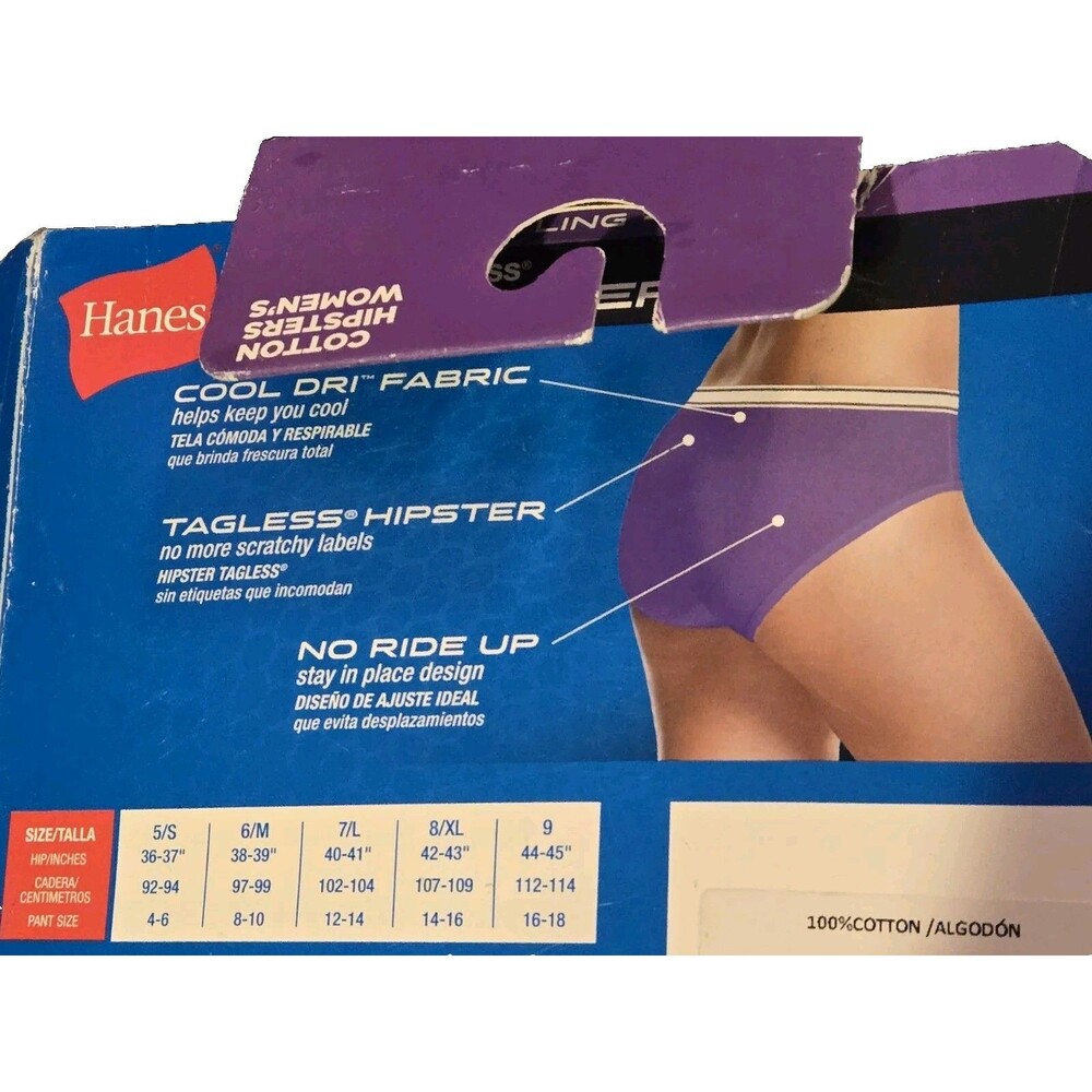 Size 5 S Hanes 3-Pack Cool Dri Tagless Cotton Hipsters Panties Women's New - Picture 2 of 2